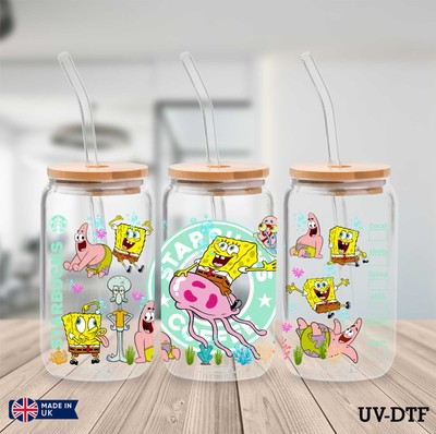 Spongebob UV DTF Sticker - 16oz Libbey Can Glass Wrap yn939