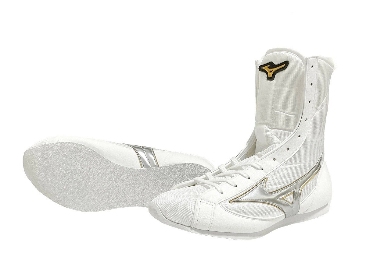 Made to order] MIZUNO Long Boxing Shoes White/Metal Silver/Gold
