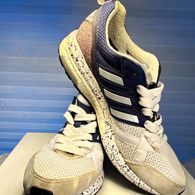 adidas Adizero Tempo Boost Low Top Lace Up Mesh Sneakers White Navy Orange