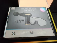 iLive Portable Cordless Massage Gun 4 Head Massager, 6 Speed With Eye Mask