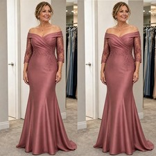Mermaid Stain Mother of The Bride Dresses Floral Appliques Wedding Evening Gown