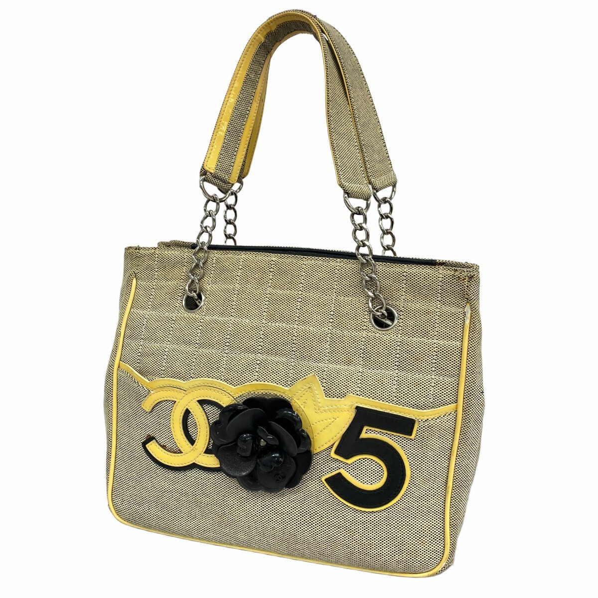 Chanel Gray & Yellow Canvas Tote Bag with Silver Hardware 75117