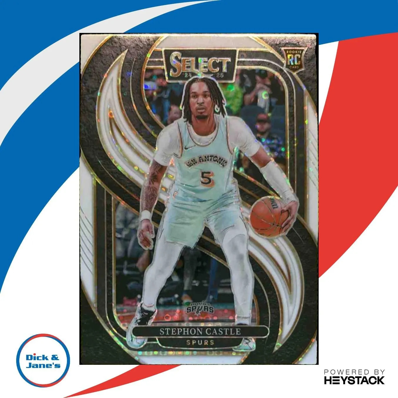 2024-25 Panini Select Stephon Castle White Disco /75 #175 RC San Antonio Spurs