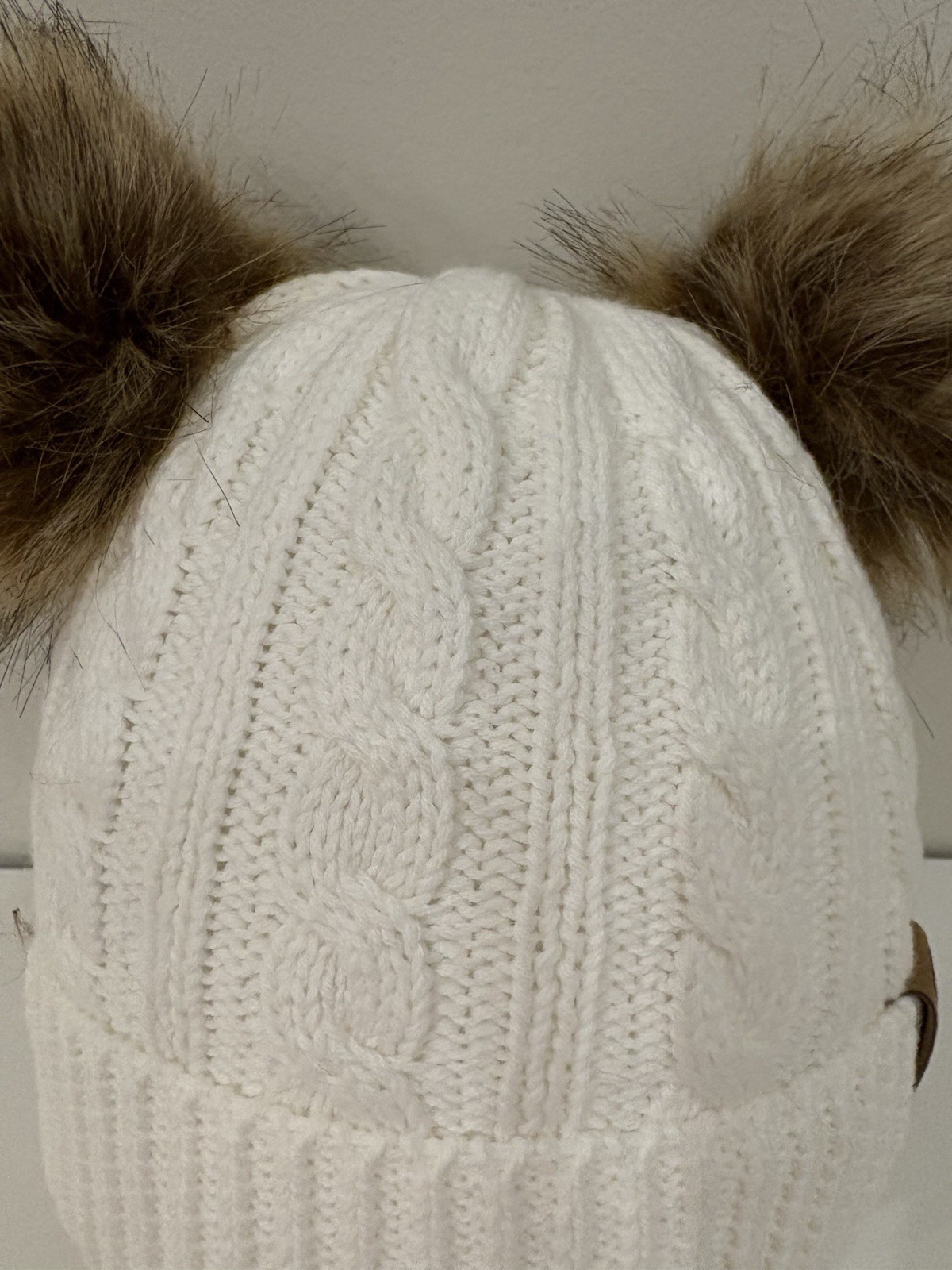 White Baby/Toddler Beanie With Faux Fur Pom Poms - Brand new!Free shipping!