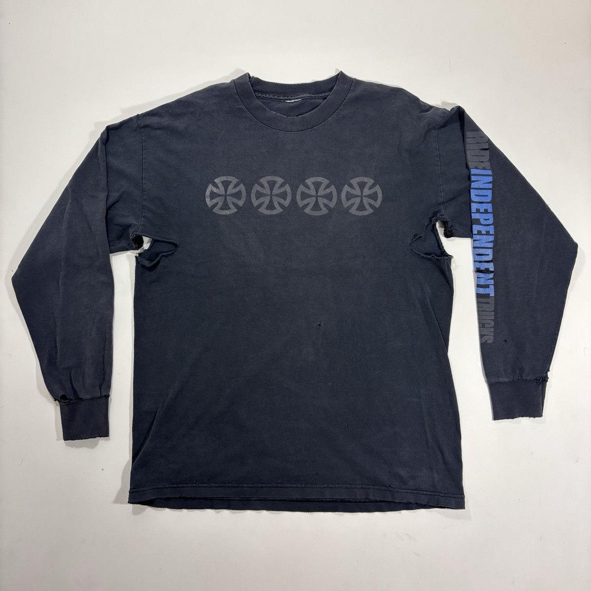 Independent Thrashed Distressed Vintage Long Sleeve Shirt Iron 