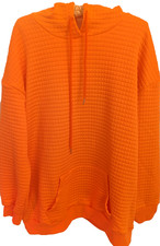 Orange Waffle Pullover Knit Hoodie With Front Pocket Unlined Size Large NWOT