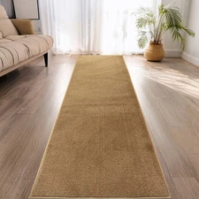 Custom Size Anti-Slip Machine Washable Solid Beige Runner Rug