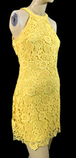 LuLus Sexy Short Lace Halter Wiggle Dress In Yellow M