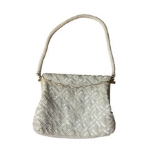 Vintage Beaded Top Handle Bag Small White Evening Bridal Formal Purse Clutch