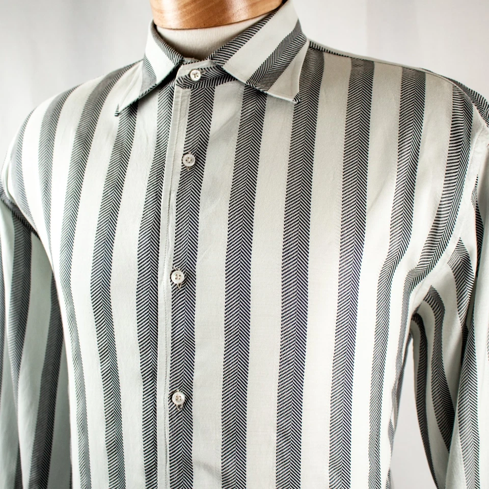 Camisa de hombre ZANELLA gris blanca plateada a rayas talla 16,5, L Foto 3 de 4