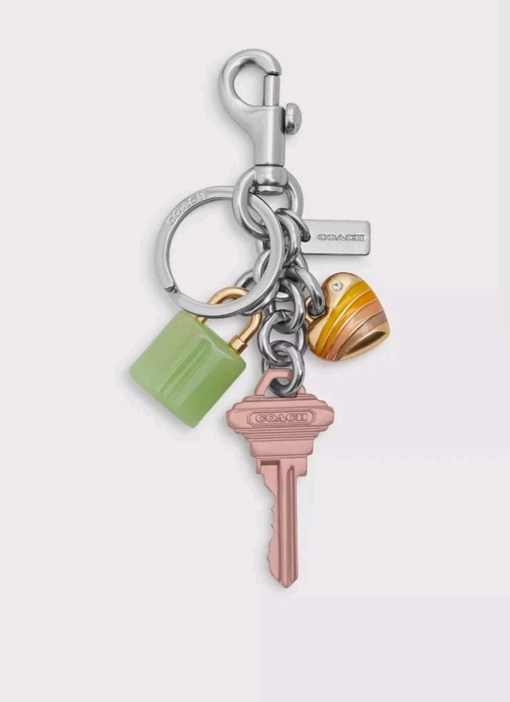 Coach Colorful Heart Key Lock Key Fob Keychain Handbag Charm