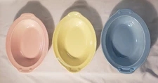 Vtg Lot of 3 Lu-Ray Pastels Oval Serving Bowl Pink Yellow Blue TS&T MCM