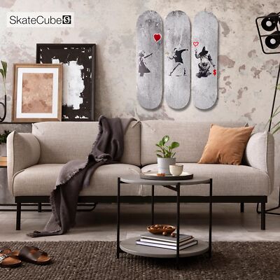 Skateboard Canvas Wall Art - Banksy 3 Piece Set on 7 Ply