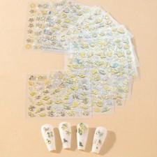 5D Embossed Holographic Nail Art Stickers Decals Butterfly Heart Leaf 20 Sheets