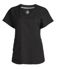 ClimateRight by CuddlDuds Women's Woven Twill V-Neck Scrub Top -XS-Black