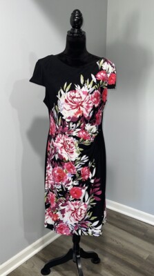 Connected Apparel size 14 women s floral sheath style dress black pink red