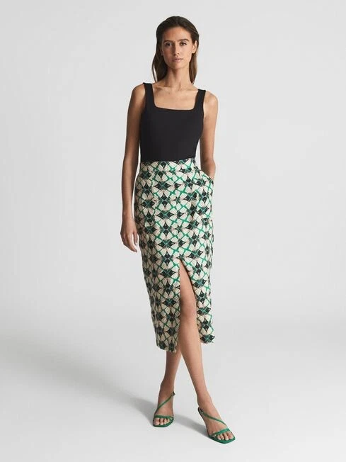 Reiss Green Jackson Printed Pencil Skirt US 0