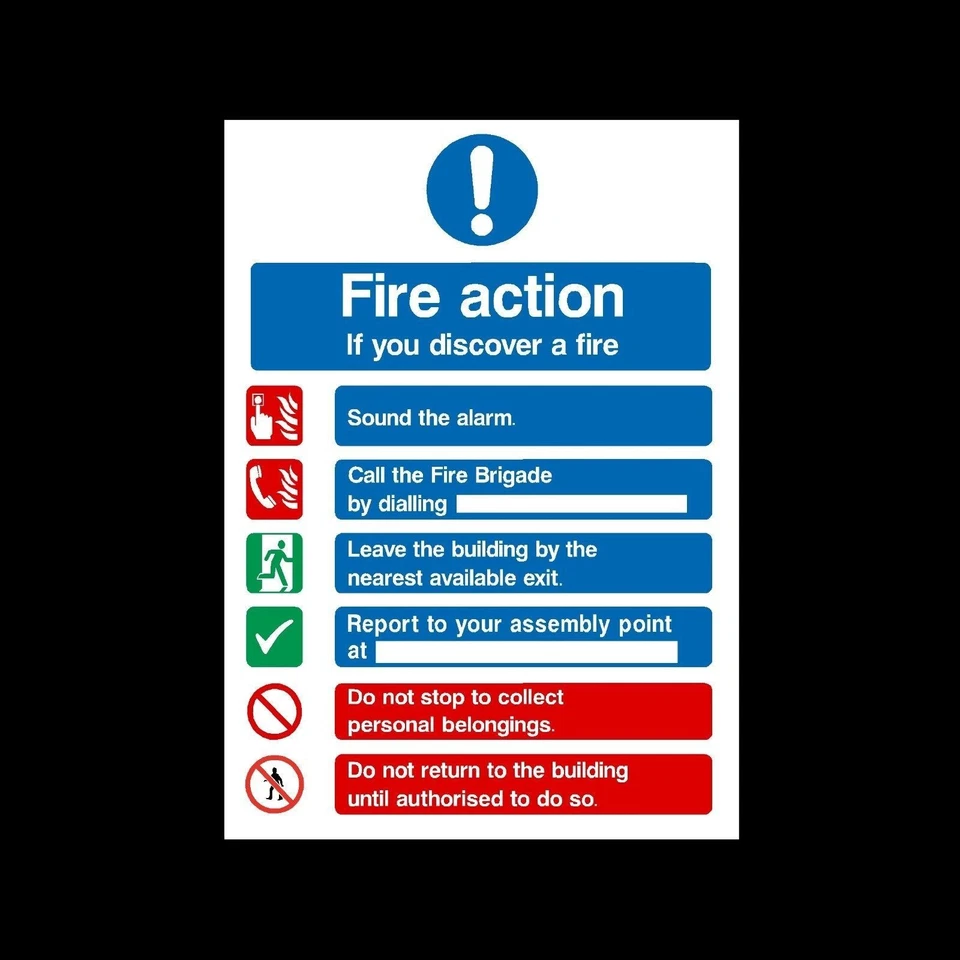 HEALTH&SAFETYDIRECT Fire Action If You Discover Fire Plastic Sign OR Sticker - A6 A5 (FA99)