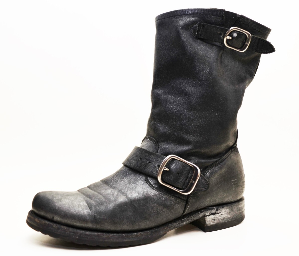 Frye Boots Metallic Black Veronica Short Mid Calf Italian
