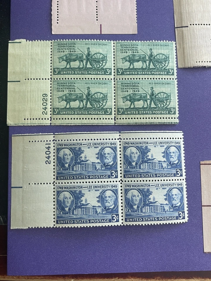 US 3 Cent 1947-1953, 9 Blocks Of 4 Stamps, 9 MNH, 2 MLH, All W/ Original Glue, - Image 4 of 4