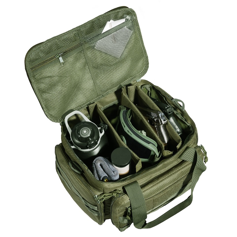 VEVOR Tactical Gun Range Bag – Holds 4 Pistols & 6 Magazines, Single Shoulder Strap, Green 600D Polyester