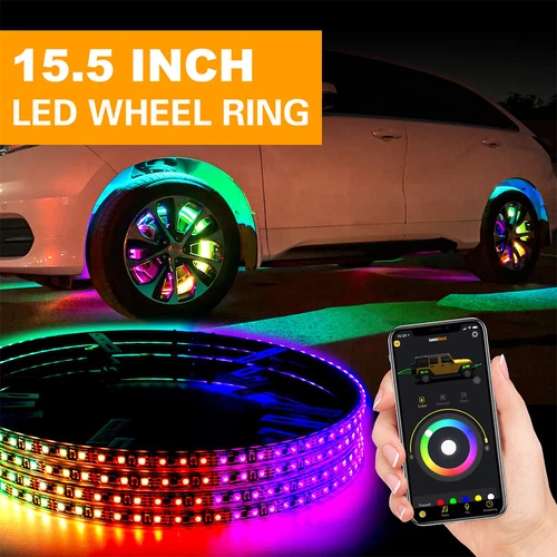4x 15.5'' RGB Wheel Ring Lights LED Light For Truck Car Rim Lights Bluetooth APP - Bild 2 von 10
