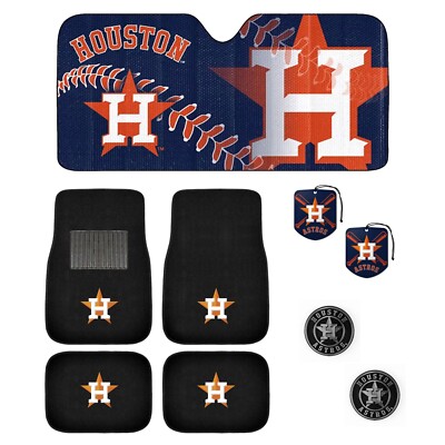HOUSTON ASTROS 4pc CARPET FLOOR MATS / SUNSHADE / 2pc AIR FRESHERS / 2pc EMBLEMS