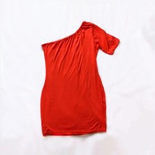 Boohoo Petite Scarlet Red-Orange One Shoulder Lightweight Mini Dress Size 10