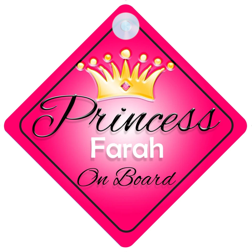 Letrero de coche personalizado para niña princesa Farah regalo 001