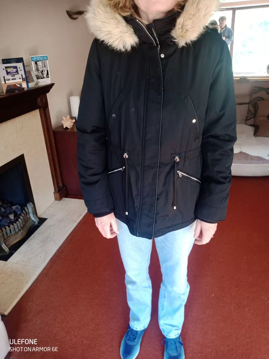 Zara Trafaluc Outerwear Collection Hooded Faux Fur Jacket Coat