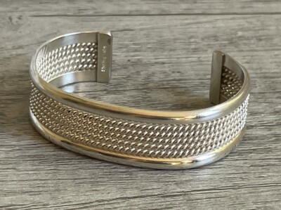 Vintage Navajo TAHE Signed Solid 925 Sterling Silver Twisted Rope Cuff Bracelet