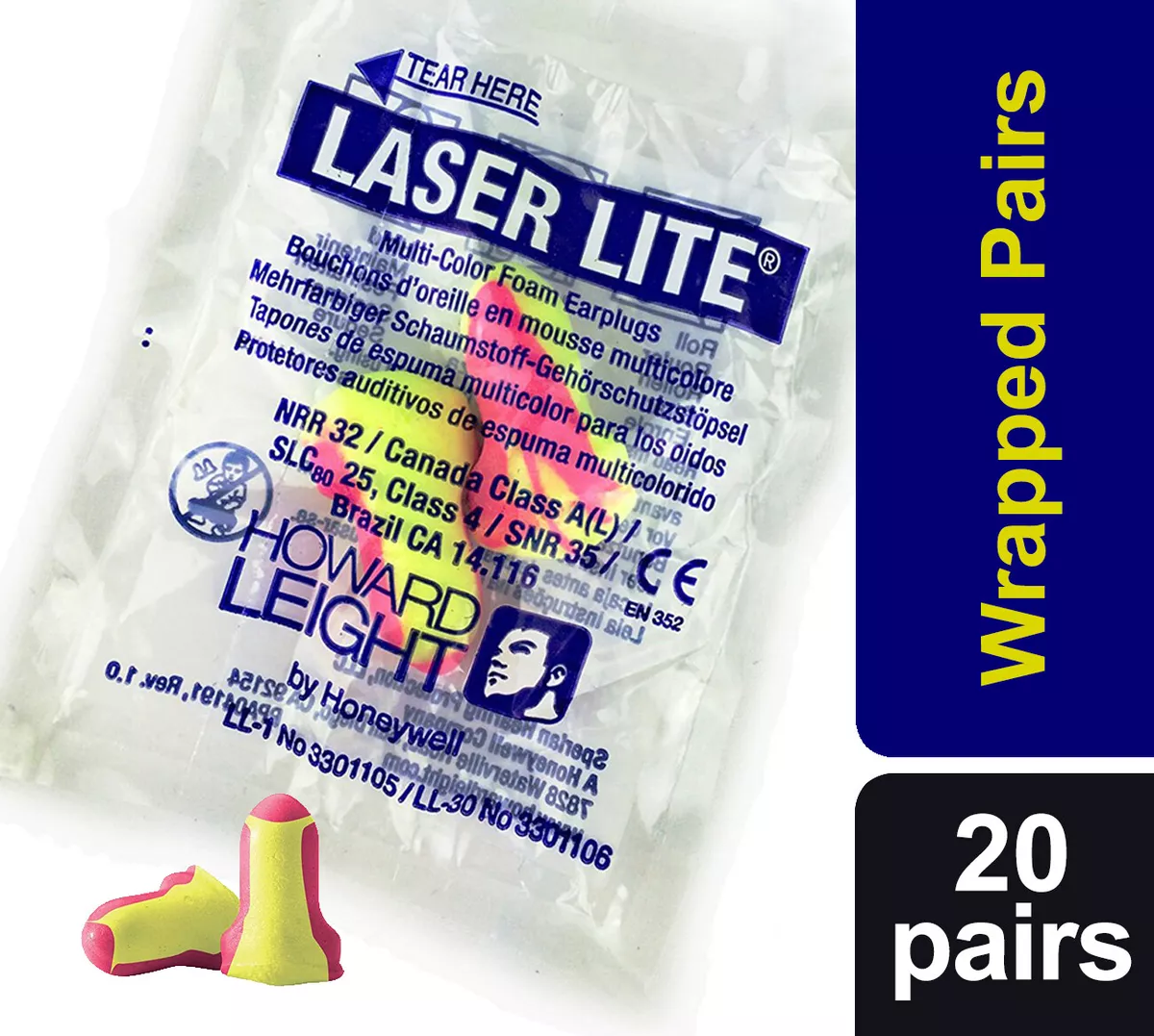 40 Soft foam ear plugs 20 pairs Howard Leight Laser Lite