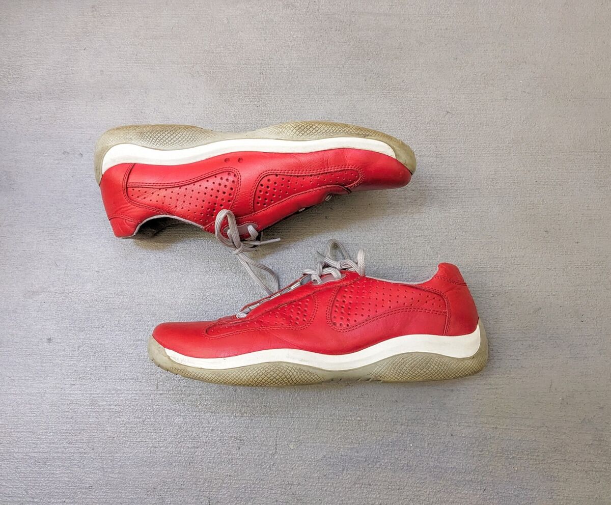 Prada America's Cup Sneakers Men's Size US 9 Red Leather Low Prada America's Cup Sneakers Men's Size US 9 Red Leather Low