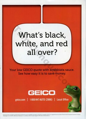 2013 Geico Insurance Gekko Mascot Riddle Great PRINT AD Frame It Gift It (3696)