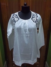 BLOUSE S 38" TOP 100 COTTON ETHNIC CHIKAN EMBROIDERY HANDMADE KURTA KURTI TUNIC