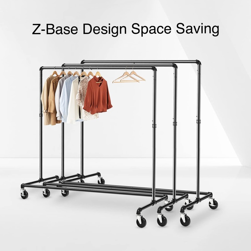 Clothes Rack, Z Base Industrial Pipe Clothing Rack, Rolling Clothes