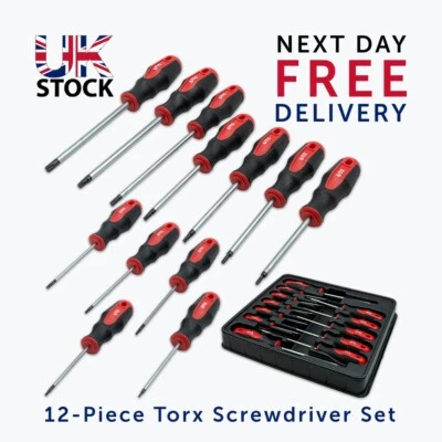 UNITEDTOOLCORP 12pc Torx Screwdriver Set T6-T15 Hex Shaft Extra Torque End-to-End Blade