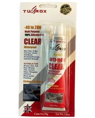 TUFROX Clear Silicone Sealant Tube Bathroom Kitchen Shower Sealer Edging Flexi Seal 50g