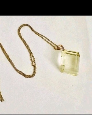 Schöne 10K massive Gelbgold Citrin Ananas Schliff Anhänger Halskette 18'' EUC
