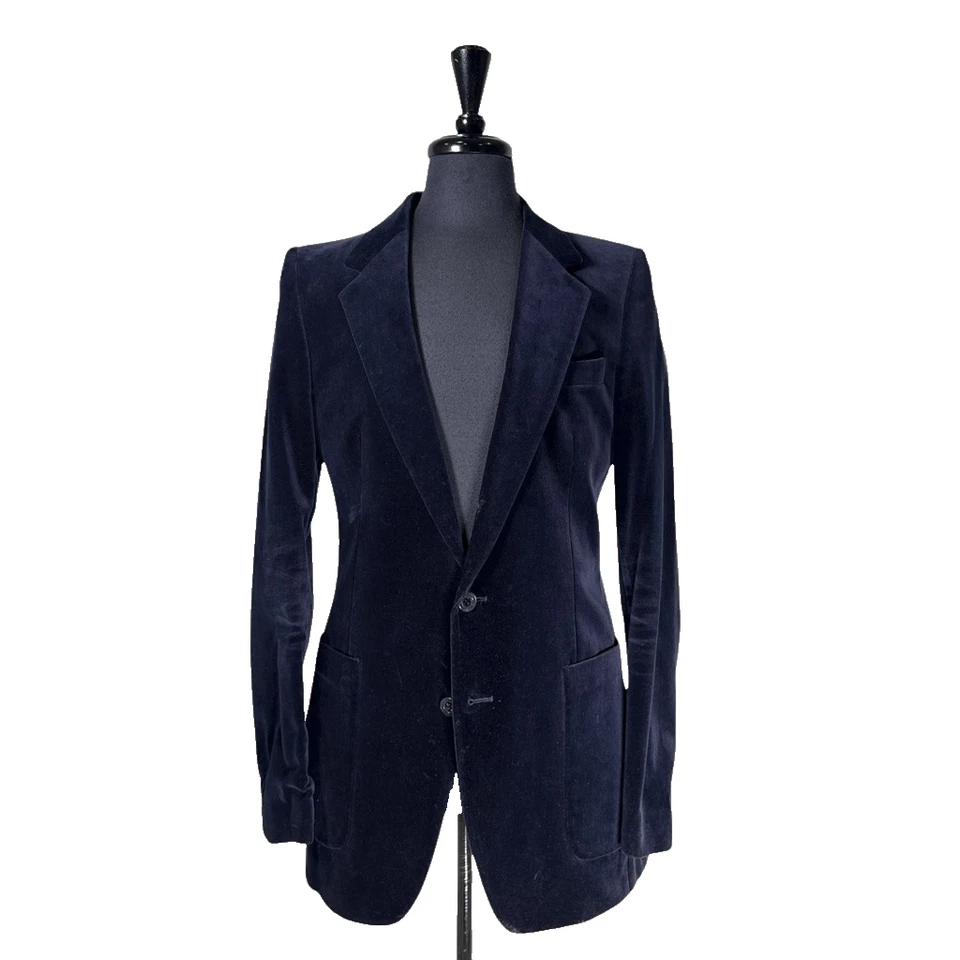 Vintage Yves Saint Laurent YSL Mens 38L Blue Velvet Blazer Sport Coat Jacket - Image 3 of 4