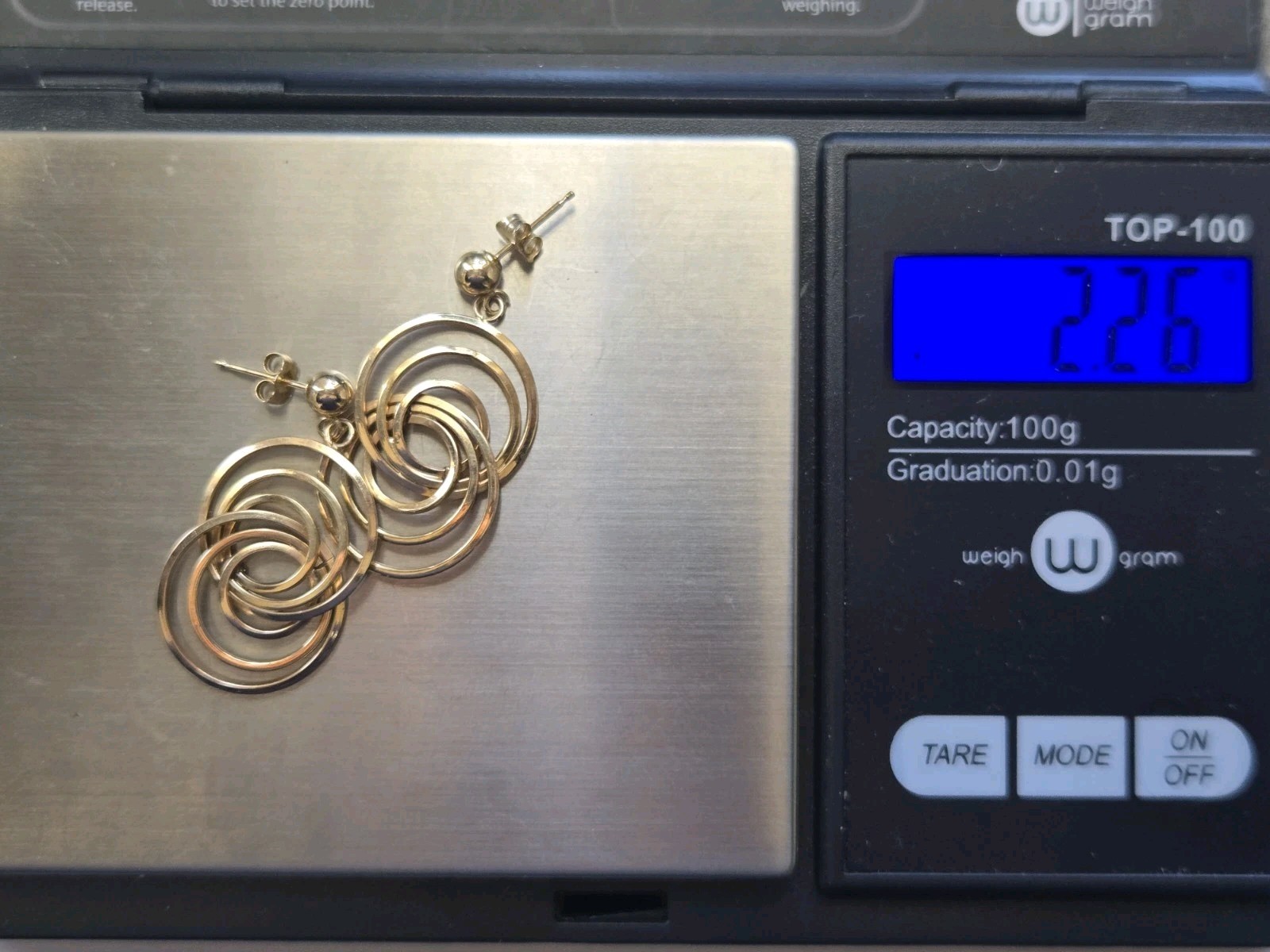 14K Solid Gold Concentric Circle Dangle Drop Earr… - image 11