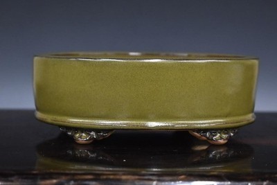 Japanische Bonsaischale Tokoname EIMEI 7,5'' (19cm) Soba-yuu glasiert oval L520