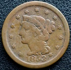 1853 USA - ONE CENT - COPPER - Liberty Head/Braided Hair
