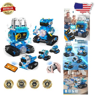 Interactive 5-in-1 STEM Robot: 494PCS, Sound/Light, App-Controlled for Boys