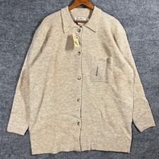 VINTAGE 90s Eddie Bauer Lambswool Cardigan Sweater Womens Size Medium Beige NWT