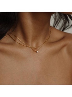 Gold Two Layer Delicate Zirconia Necklace Set For Women Detachable