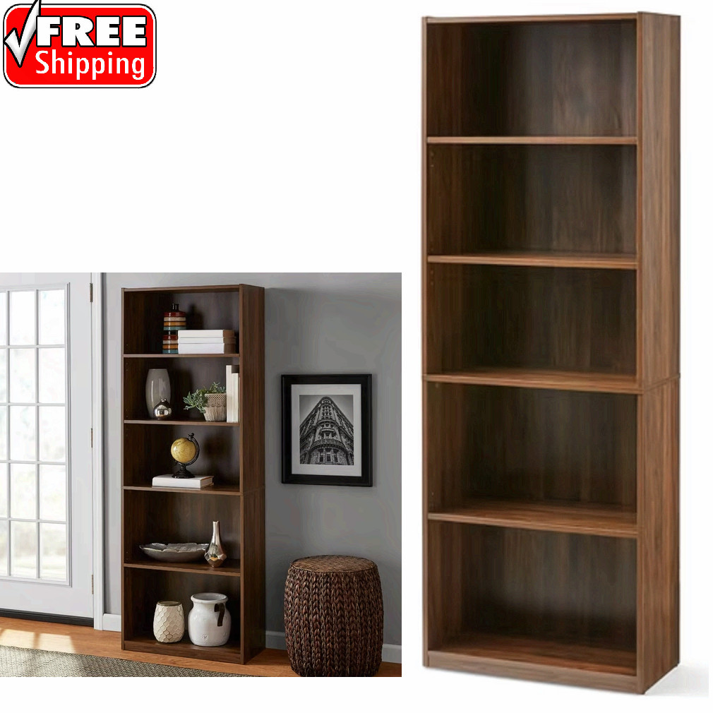 71" Tall Adjustable 5-Shelf Wood Bookcase Storage Shelving Book Wide Bookshelf