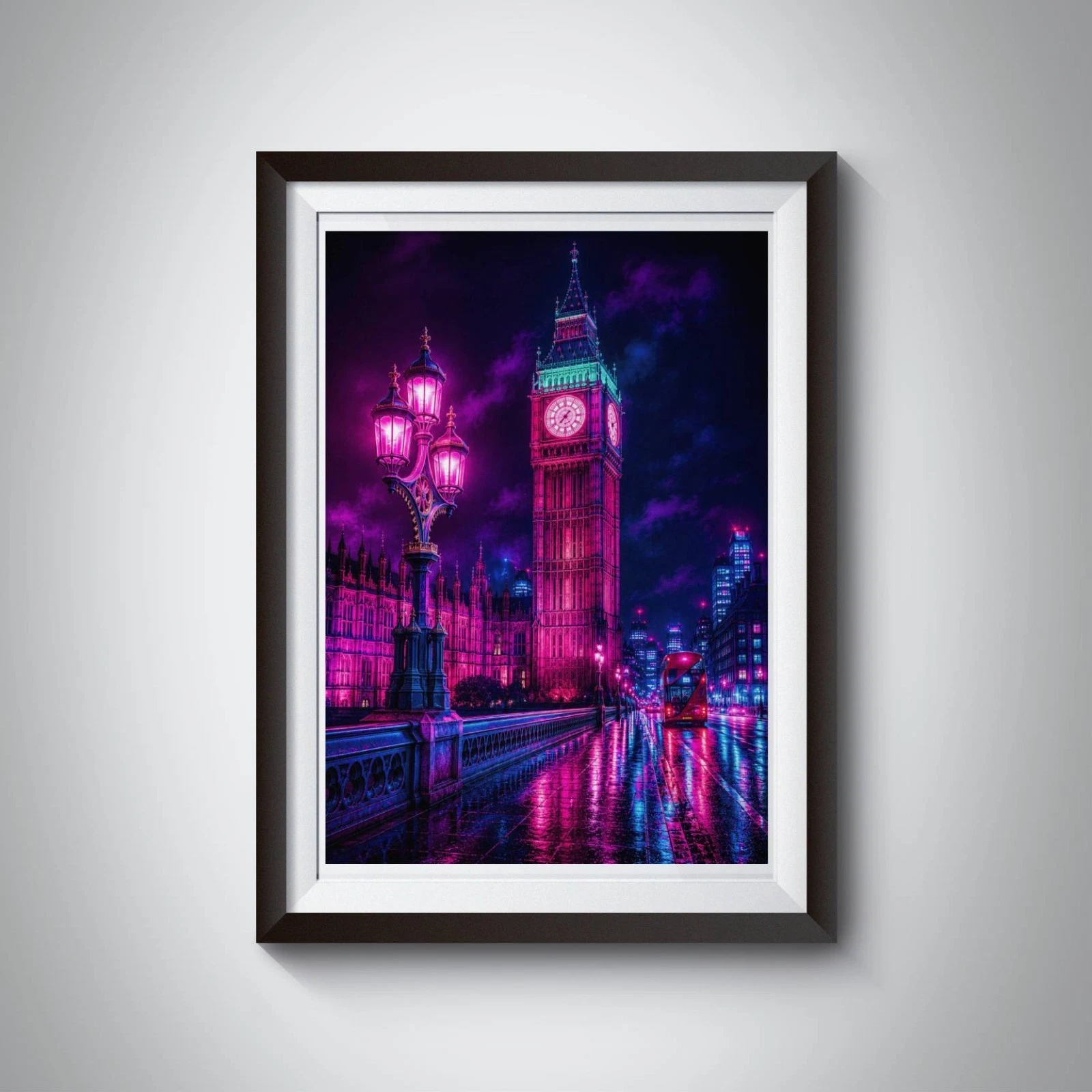 Big Ben Westminster Neon A4 Wall Art Print Modern London Poster Unframed