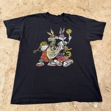 Retro Looney Tunes Basketball T Shirt SZ M Blue Taz Daffy Bugs Bunny Wile E
