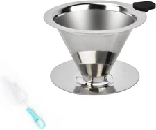 Pour Over Coffee Dripper Stainless Steel Fine Mesh Filter Brew Reusable 1–2 Cup